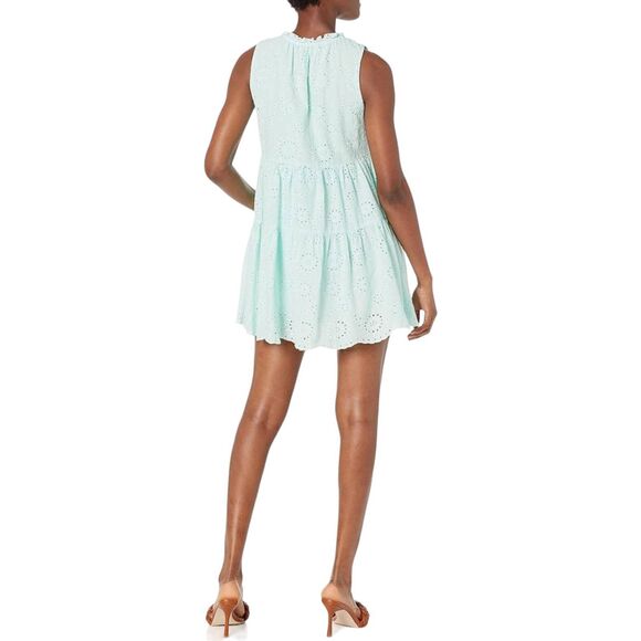 BB Dakota Steve Madden Soft Green Cotton Eyelet Tiered Ruffle Mini Dress - Picture 3 of 13